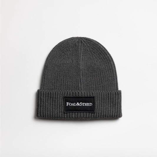 Graphite grey fashion patch beanie